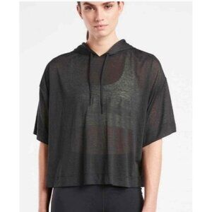 Athleta Womens Black Vapor hooded top short sleeve size Medium lightweight